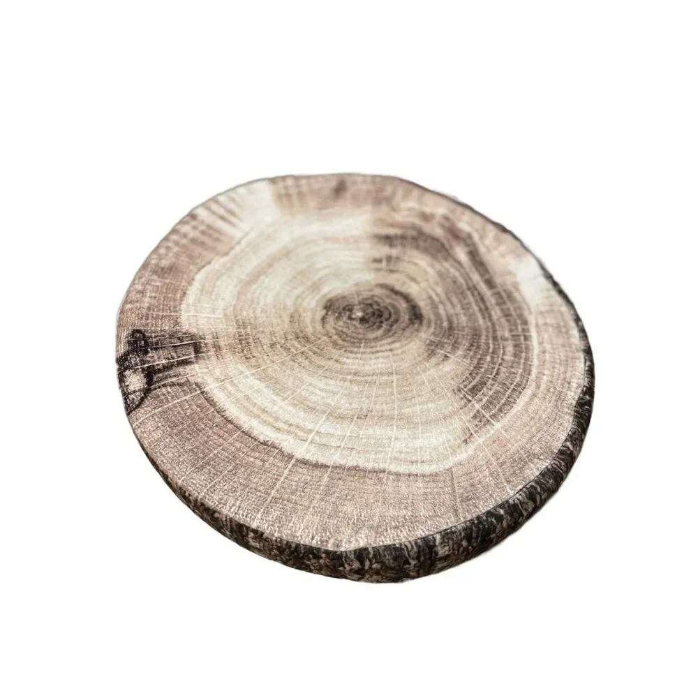 Rustic Wood-Print Round Seat Cushion - Brown & Tan 14” Round